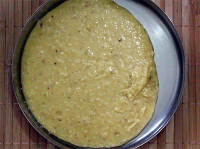 mixture on greased palte in 7 cup burfi or seven cup sweet