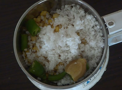 coconut, green chili and ginger for avalakki nuchinunde or nucchinunde