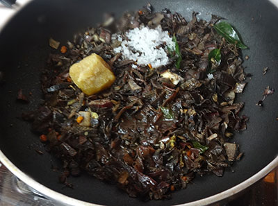 salt and jaggery for Baale hoo palya or banana flower stir fry