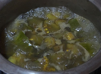 cooked brinjal for badanekai hasi masale huli or brinjal sambar