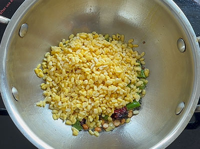 soaked moong dal for bale dindina palya or banana stem stir fry recipe