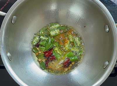 turmeric and asafoetida for bale dindina palya or banana stem stir fry recipe