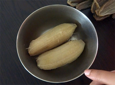 peeled banana for balekai snacks or raw banana balls
