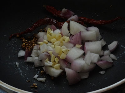 fry onion and garlic for bassaru or bas saaru