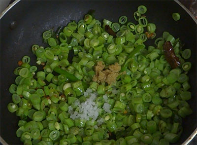 salt and jaggery for beans palya or stir fry