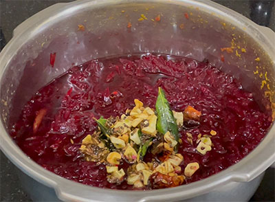 tempering for beetroot mudde huli or beetroot sambar