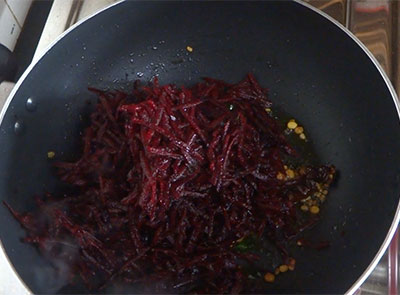 grated beetroot for beetroot palya or beetroot stir fry