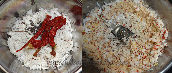 coconut and red chili for bendekayi palya or bhindi fry