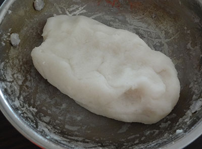 kneading rice flour dough for bili holige or obbattu