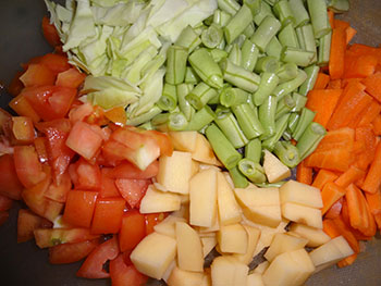 cutting vegetables for bisi bele bath