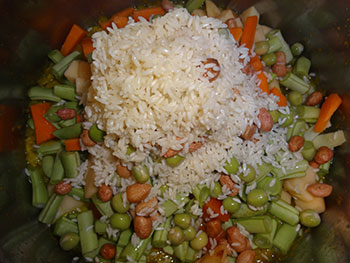 cooking vegetable and rice for bisi bele bath