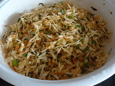 cabbage with spices for cabbage pakoda or kosu vade