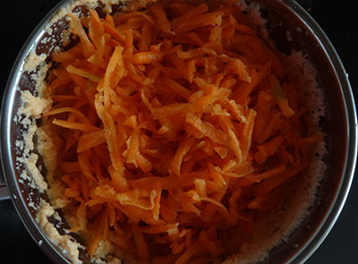 grated carrot for carrot raita or thambuli