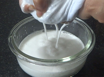squeezing kaayi haalu for coconut milk recipe