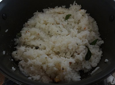 mix over cooked rice for mosaranna or curd rice