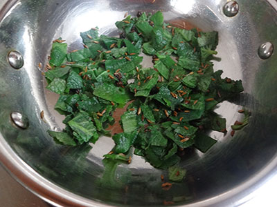 fry doddapathre leaves for doddapatre thambli or tambli