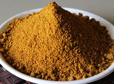 dry grinding agase chutney pudi or flax seeds chutney powder