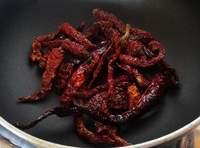 roasting red chili for agase chutney pudi or flax seeds chutney powder