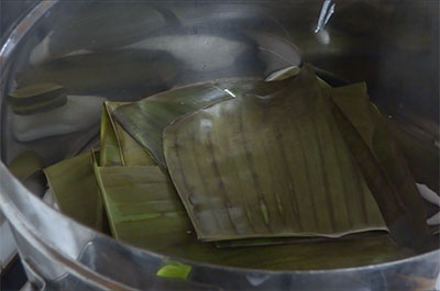 rice batter in banana leaves for genasale or kadubu recipe