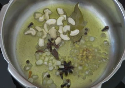 ginger garlic and cashews for ghee rice