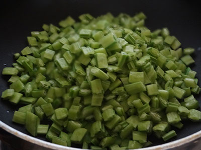 Chopped cabbage for gorikai palya or cluster beans stir fry