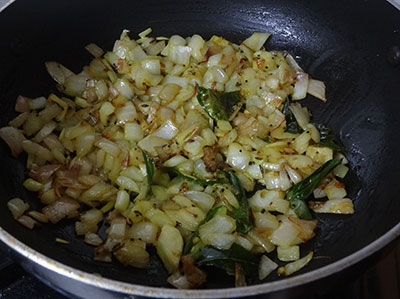 frying onion for halasina beejada palya or jackfruit seeds stir fry