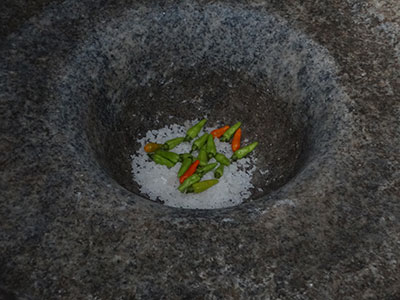 green chili and salt for halasina kayi happala or raw jack fruit papad