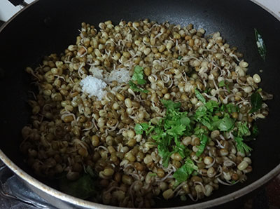 salt and coriander leaves for hesaru kaalu usli or green gram sundal