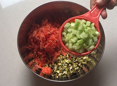 cucumber for hesarukalu kosambari or moong sprouts salad