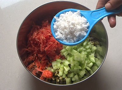 grated coconut for hesarukalu kosambari or moong sprouts salad