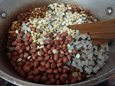 peanuts, fried gram and dessicated coconut for hurigalu or hurgaalu or hurigaalu