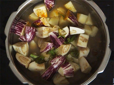 cooking vegetables for kadlekalu saru or kadle kaalu sambar