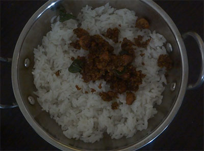 cooked rice for curry leaves rice or karibevu soppina ricebath
