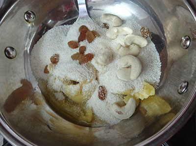 frying rava for kesari bath or rava kesari