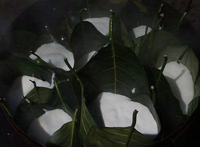 batter in jackfruit leaves for making kotte kadubu