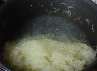 ashgourd cooked water for kumbalakayi or kashi or dumroot halwa