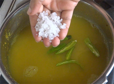 green chili and salt for nimbe hannu saaru or lemon rasam