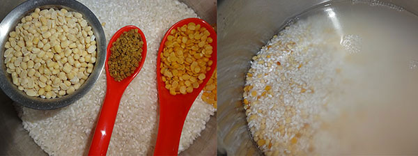 soaking rice and dal for masala dosa or masale dose