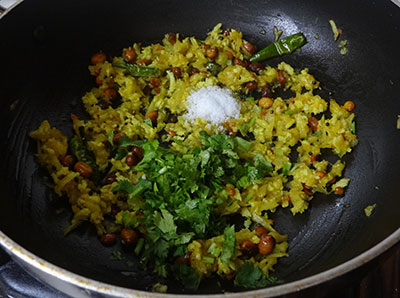 salt and coriander leaves for mavinakai chitranna or mango rice