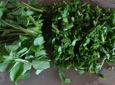 chopped fenugreek leaves for menthe soppu rice bath or methi rice