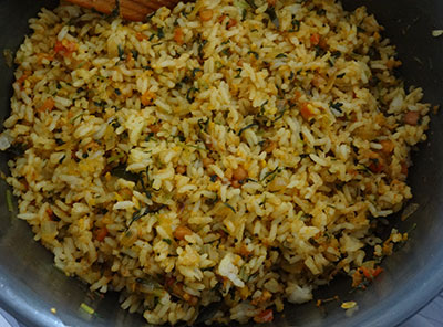 mixing menthe soppu rice bath or methi rice