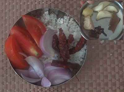 masala ingredients for molake kalu saaru or sprouts gravy