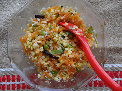 making hesaru bele carrot kosambari