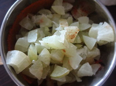 grinding gooseberry for nellikai thokku or amla thokku