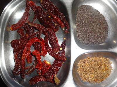 dry roasting spices for nellikayi uppinakayi or amla pickle