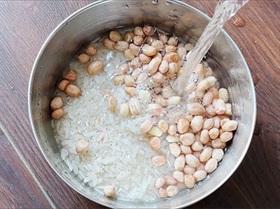 soaking rice, peanut and poha for peanut dosa or shenga dose
