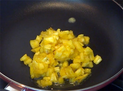ghee and chopped pineapple for pineapple kesari bath