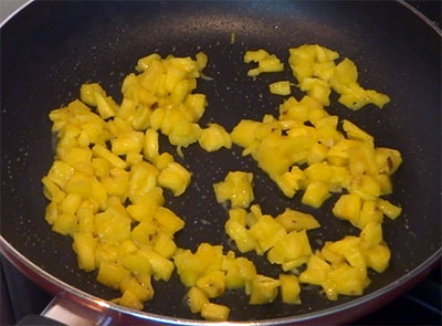 frying pineapple for pineapple kesari bath