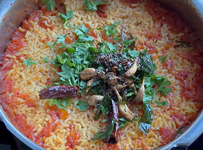 coriander leaves and tempering for rasam rice recipe