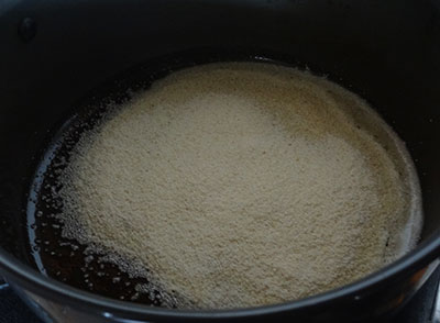 frying rava for rave payasa or rava kheer